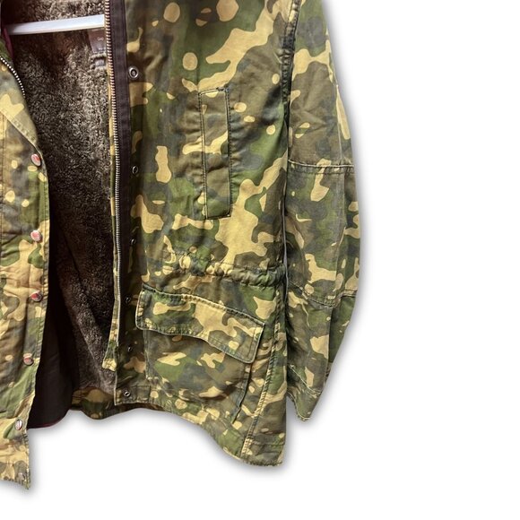 Gap XS Camo Faux Fur Trim Parka Jacket With Leopard Print Lining - Picture 4 of 5